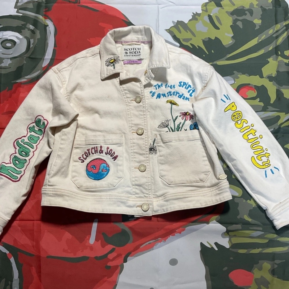 Scotch & Soda Kids Cream Jacket with Colorful Patches size s